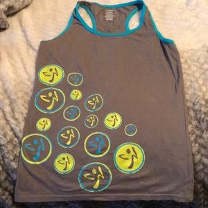 Gray and teal Zumba shirt